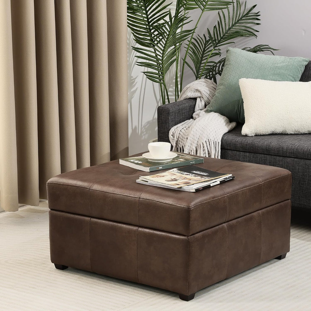 Homebeez 28" Faux Leather Storage Ottoman Bench, Button Tufted Ottoman |...