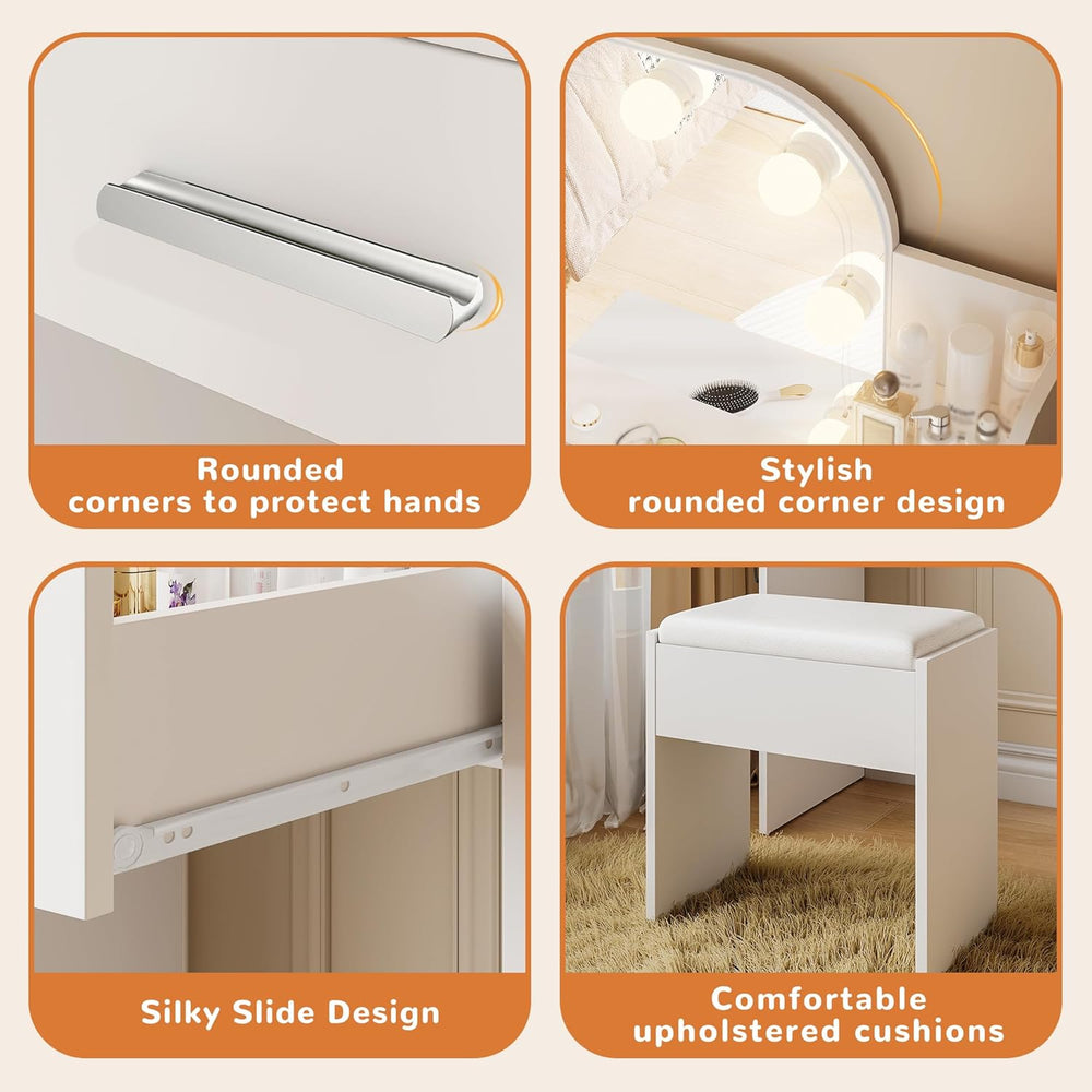 wanan Small Vanity, Set with Chair, Big Mirror & Lights, for Girls, White...
