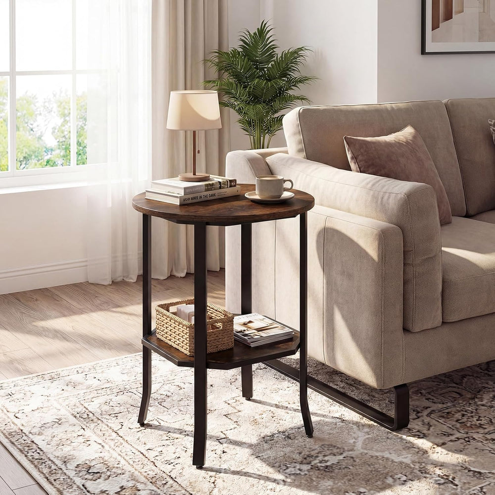 Giantex Round Side Table Set of 2, 2-Tier Small Sofa Couch End Table with Sto...
