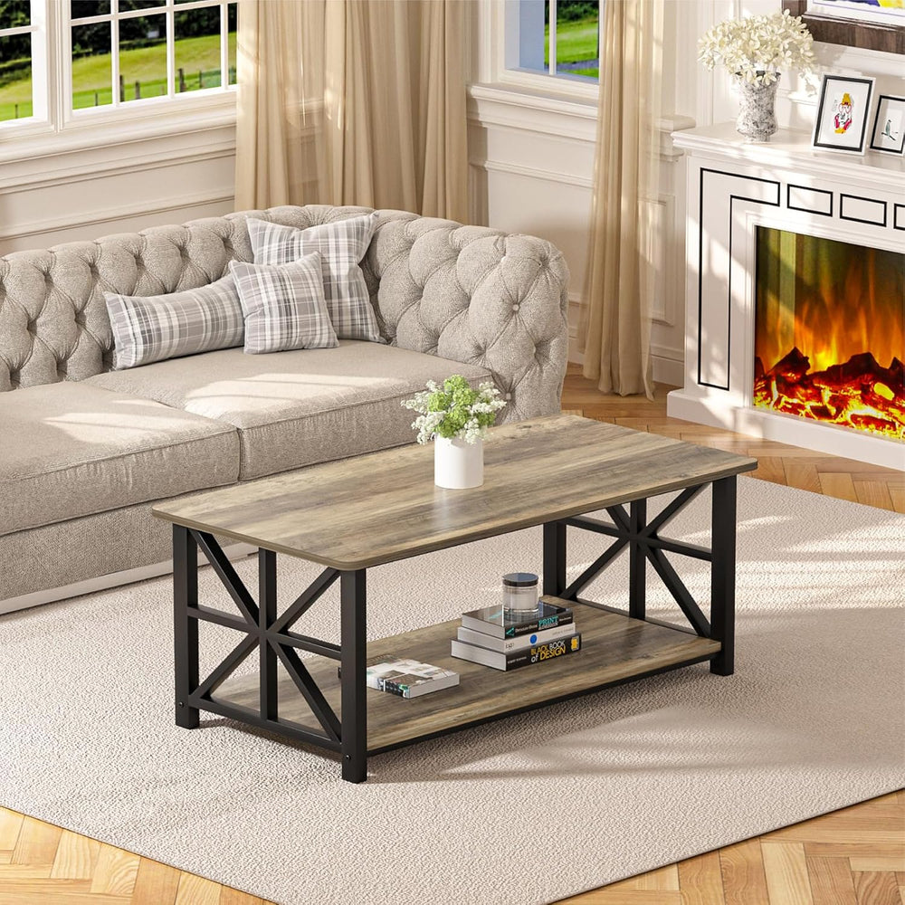 GreenForest Coffee Table for Living Room with Round Corners Farmhouse Style C...