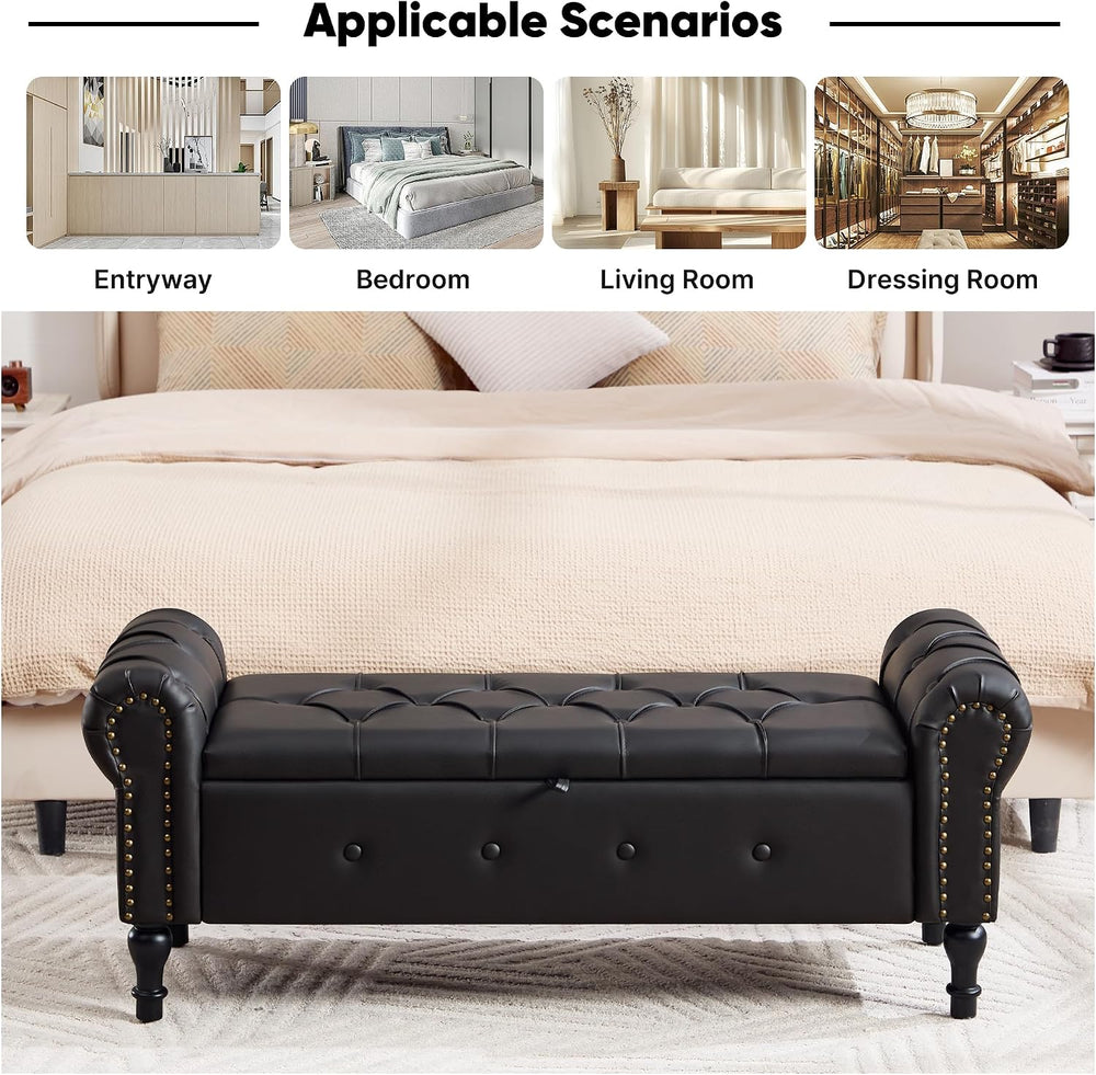 Storage Bench for Bedroom, Faux Leather 51" End of Bed Bench, Queen Size...