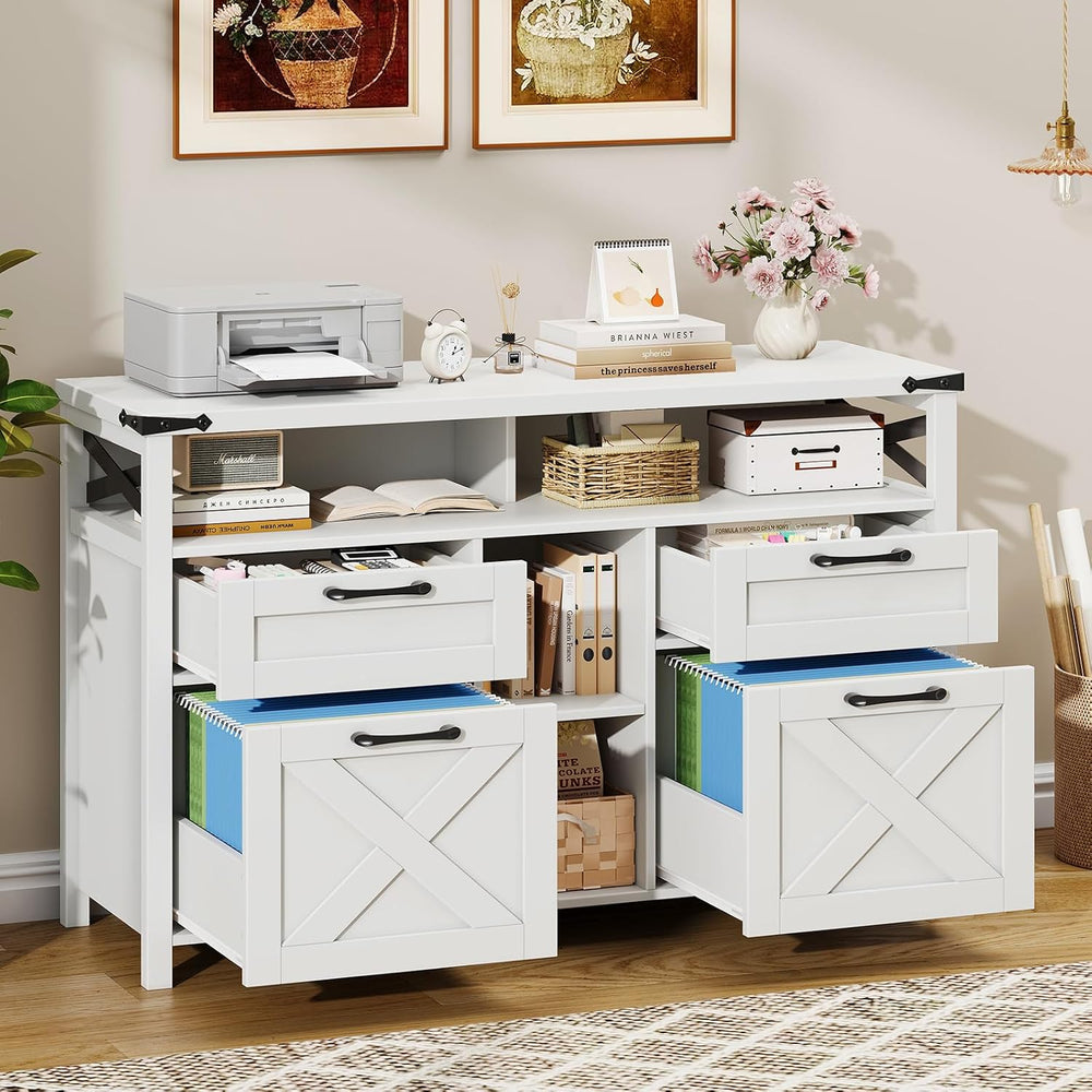 Halitaa File Cabinet with Open Storage Shelf for Home Office, White | Farmhou...