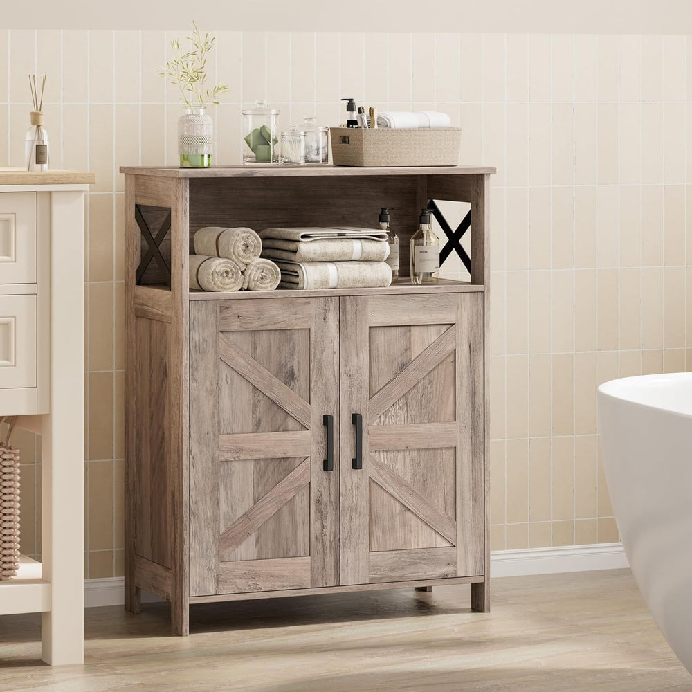 Farmhouse Bathroom Storage Cabinet with Doors, Small Floor Cabinet