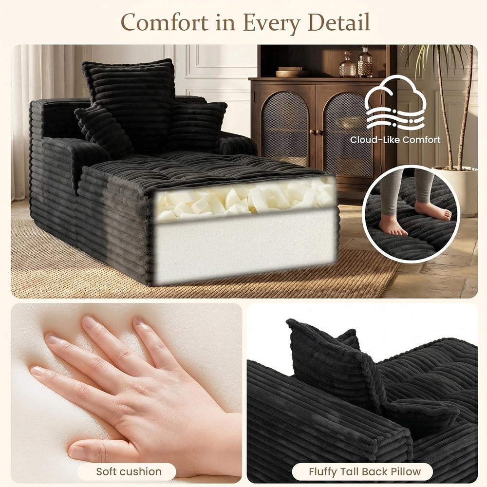 Chaise Lounge Couch Indoor, Small Corduroy Upholstered Sleeper Sofa Bed Readi...