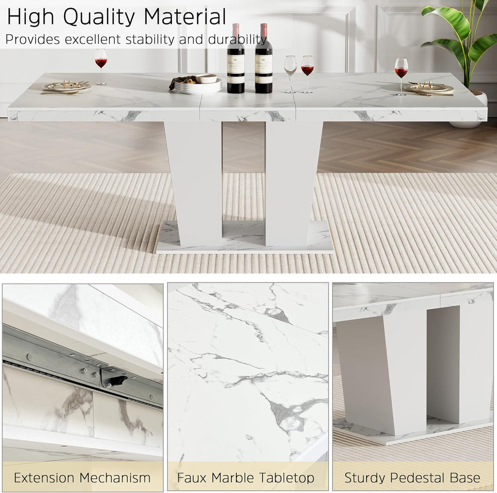 78.74" Extendable Dining Table for 6 8 10 Person, Modern White Faux Marb...