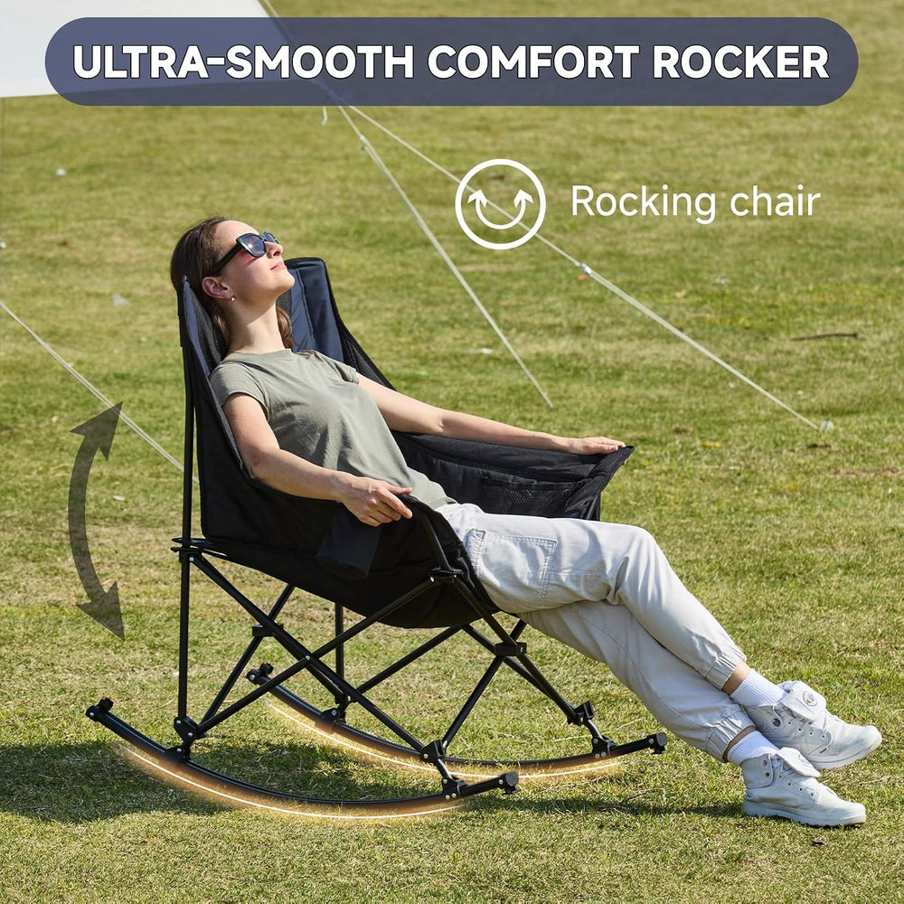 Youtanic Oversized Folding Rocking Camping Chair, Padded Portable Rocking Cha...