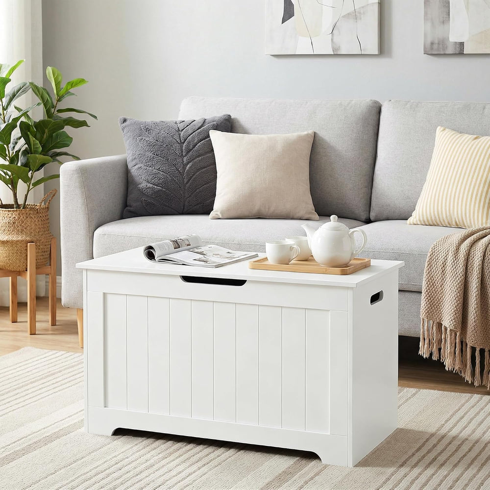 Storage Chest with Flip-top Lid, Large Wood Trunk Bench with Safety Hinge, Be...