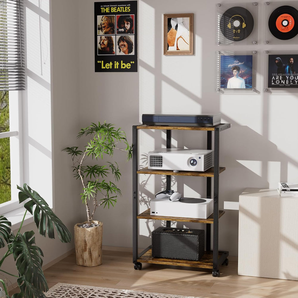 AV Media Stand with Wheels, 4-Tier Game Console Shelf
