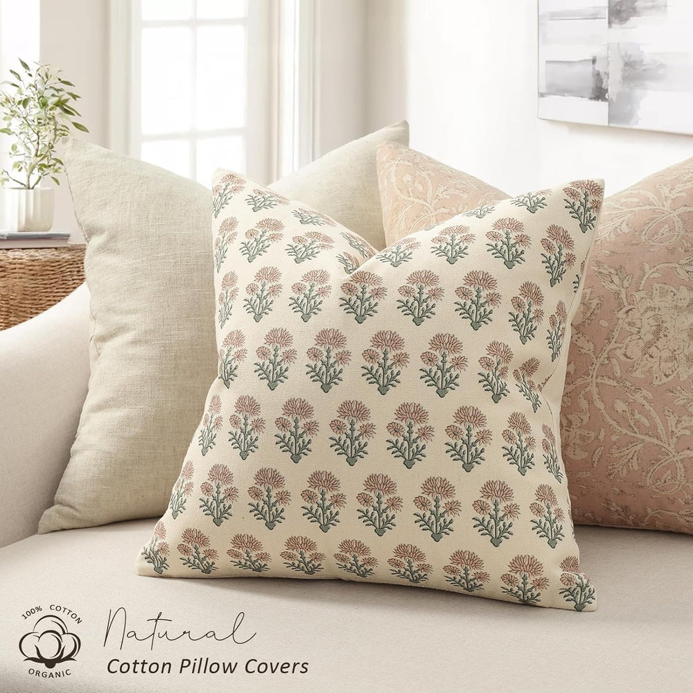 Farmhouse Floral Pillow Covers 26x26 Set of 2, Country Botanical Throw Pillow...