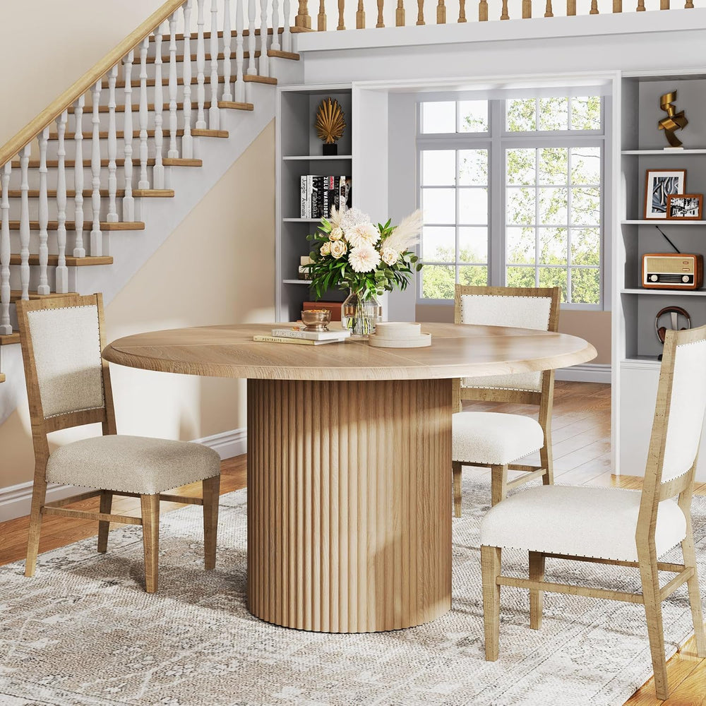Tribesigns 47" Round Dining Table for 4, Farmhouse Kitchen Table with Me...
