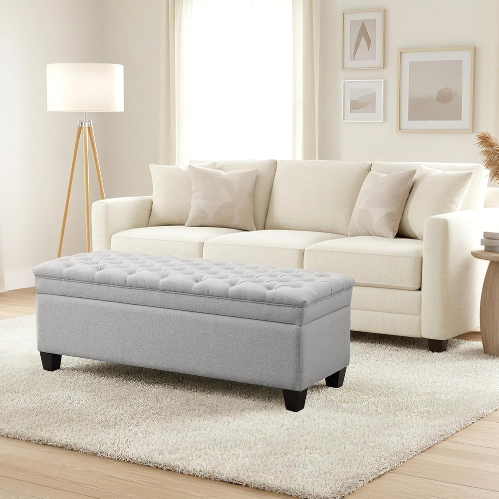 50" Storage Ottoman Bench, Rectangular End of Storage Bench, Upholstered...