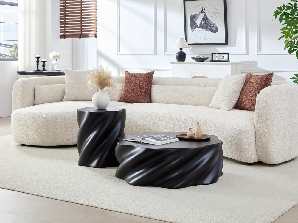 Modern Sculptural Fiberglass End Table, Organic Twisted Accent Stand, Contemp...
