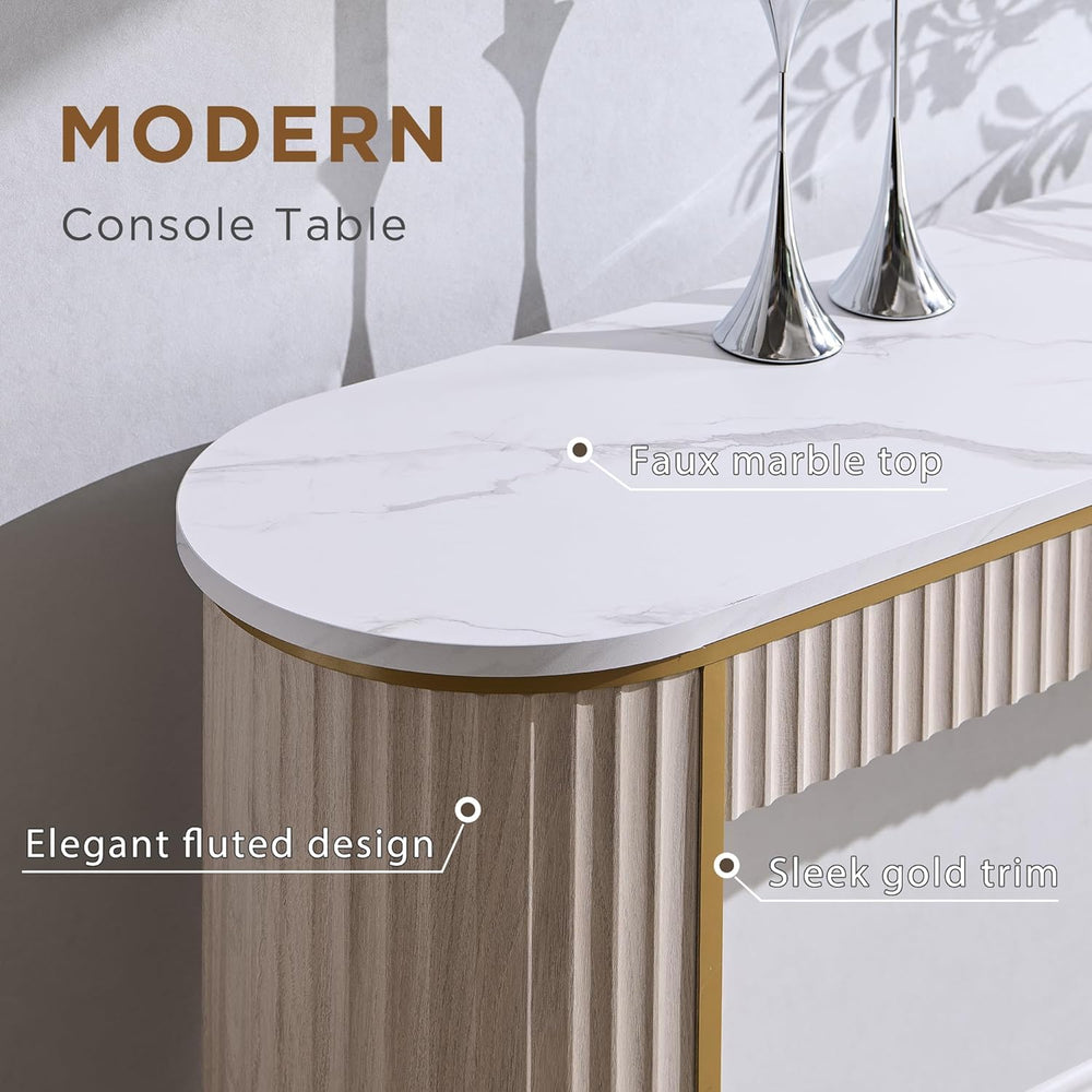 OKD 63-Inch Fluted Console Table, Narrow Entryway Table, White Alder | Modern...
