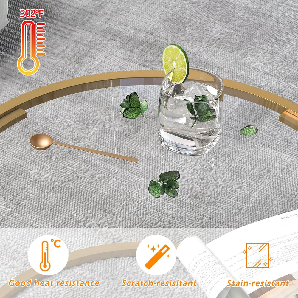 Glass Coffee Table,Round Gold Coffee Table for Small Space,27" Modern Ce...