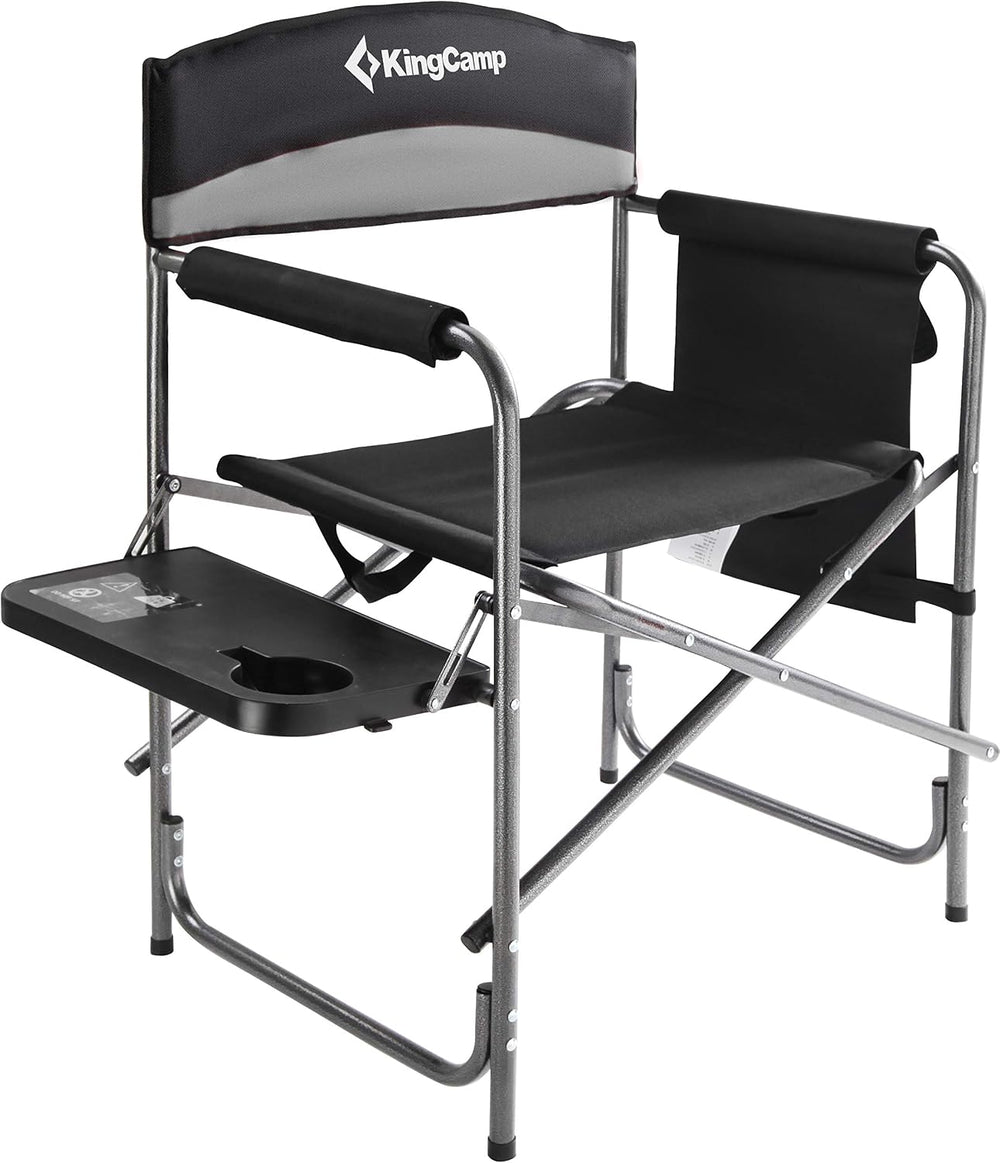 KingCamp Folding Camping Chair, Heavy Duty Portable Directors Style with Side...