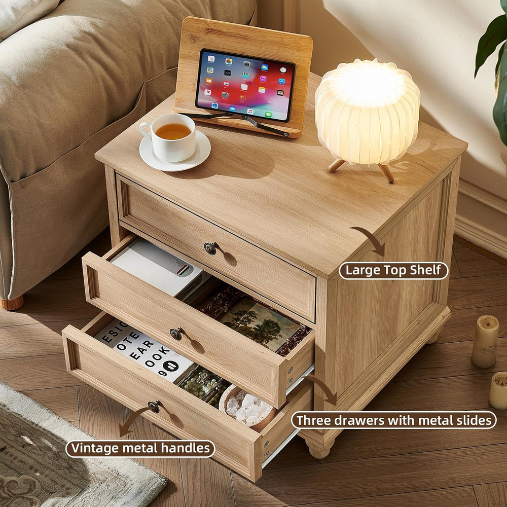 Joaxswe 24" Wide Farmhouse Night Stand Set of 2,Large End Table with 3 D...