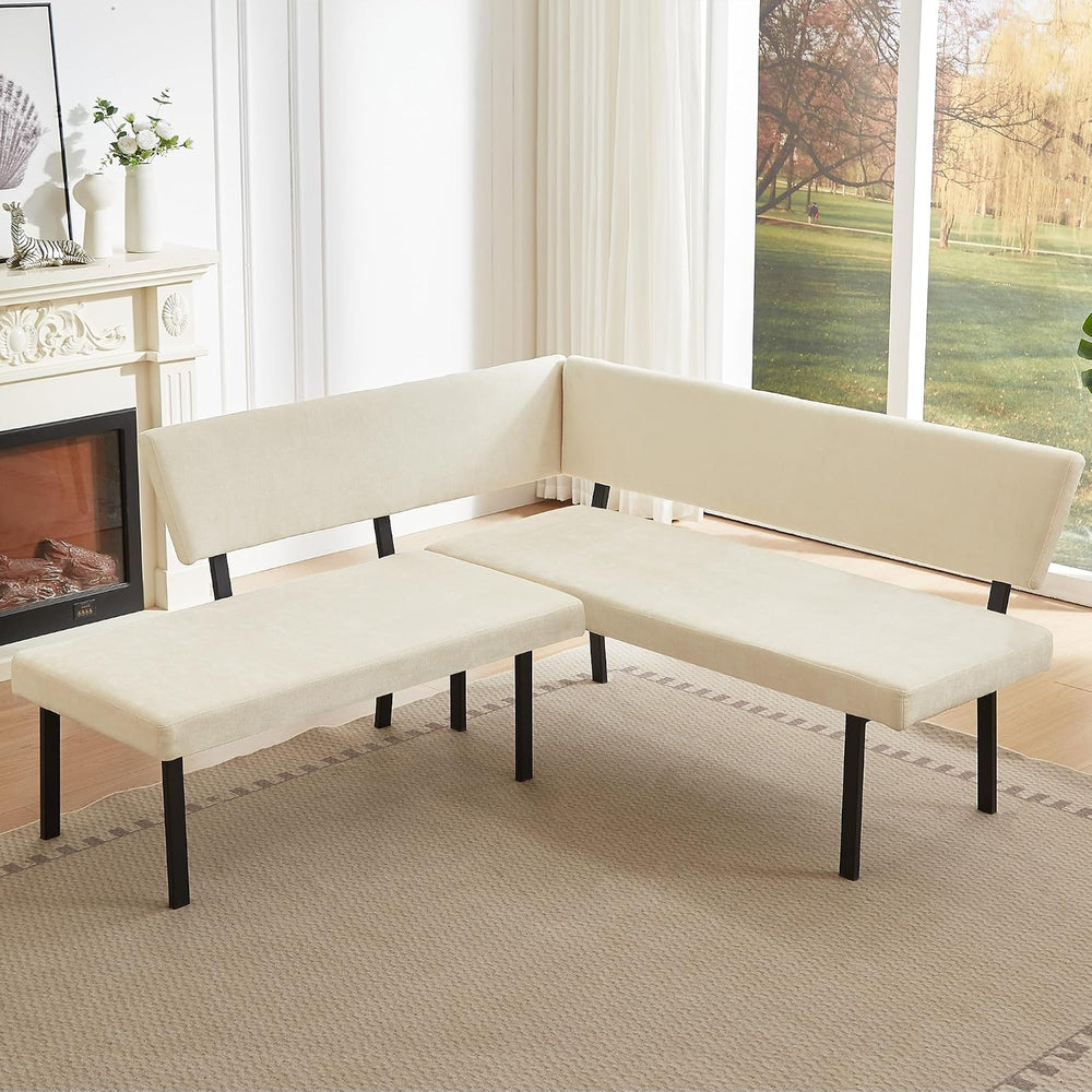 HIPIHOM Modern L-Shaped Dining Bench, 67 Inch Fabric Upholstered Corner Sofa ...