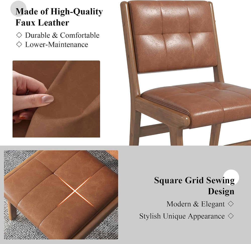 Faux Leather Dining Chairs Set of 2, Comfy Seat, Solid Wood Frame, Brown