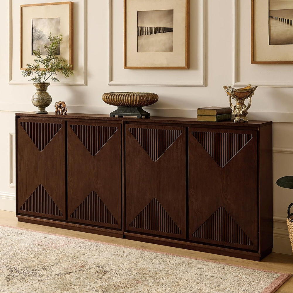 LKTART Narrow Sideboard Buffet Storage Cabinet with Solid Wood Doors,Mid Cent...