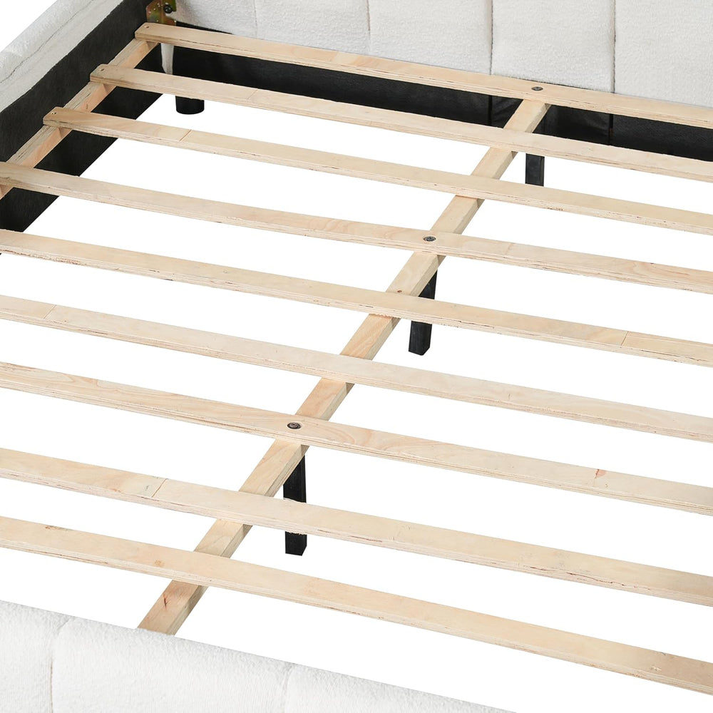 Merax Boucle Upholstered Queen Bed Frame with 42.7" High Headboard &...