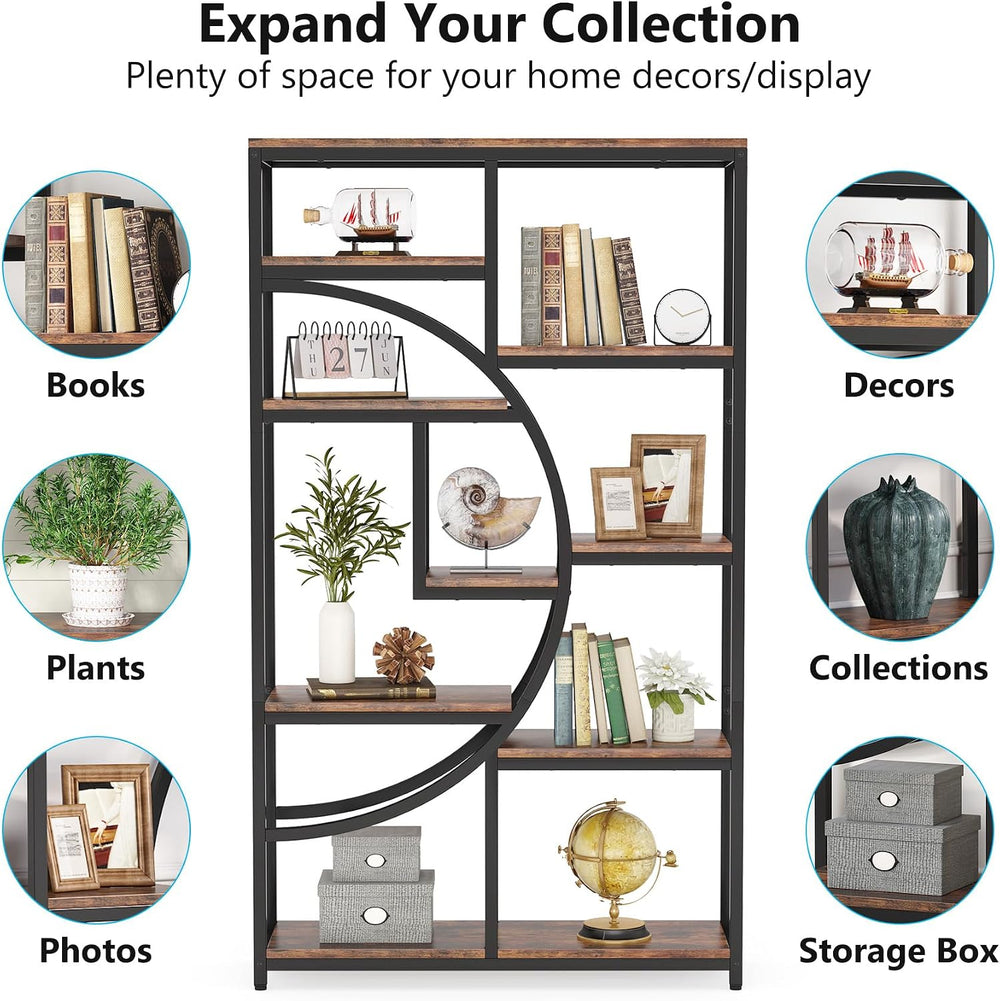 Tribesigns Industrial Bookshelf Bookcase with 9 Open Shelf (Rustic Brown)