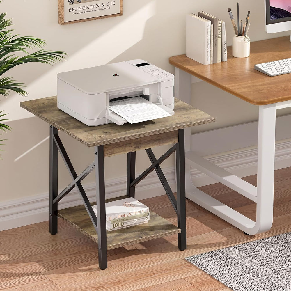 GreenForest 24 Inch Square End Table, X-Frame with Large 2-Tier Storage