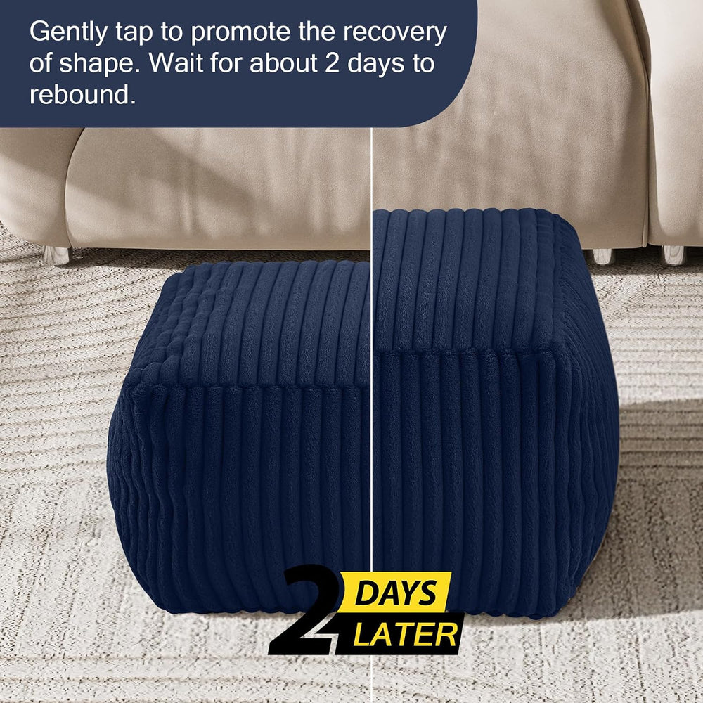 MeMoreCool Square Pouf Ottoman Foot Rest, 15 Inch Faux Fur Pouf, Navy | Fluff...