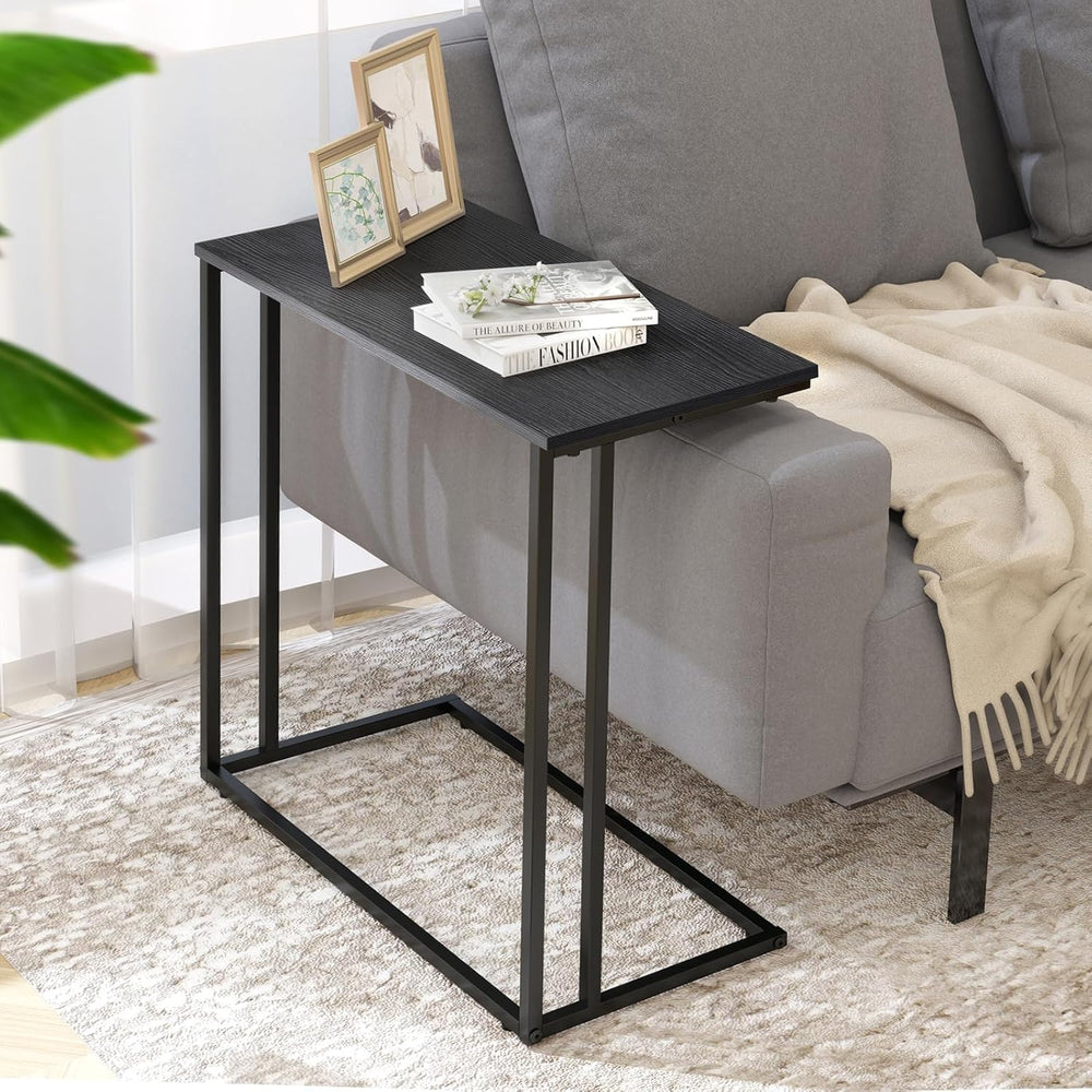 C-Shaped Side Table, Modern End Table with Metal Frame, Space Saving Design f...