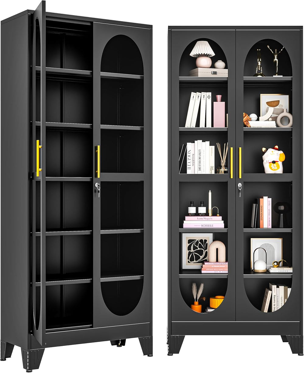75" H Locking Display Cabinet with Glass Door, Tall Storage Cabinet with...