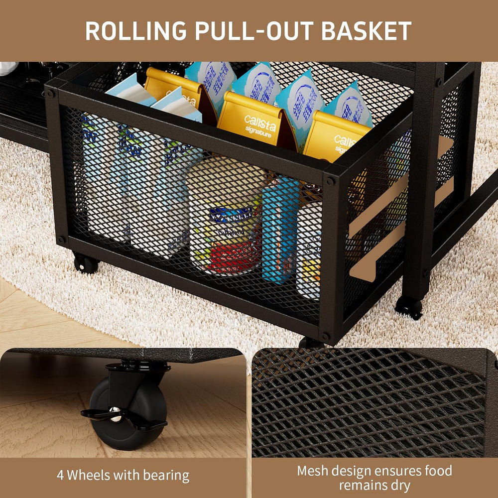 Mini Fridge Stand with Power Outlet, Microwave Stand with Wine Rack, Coffee b...