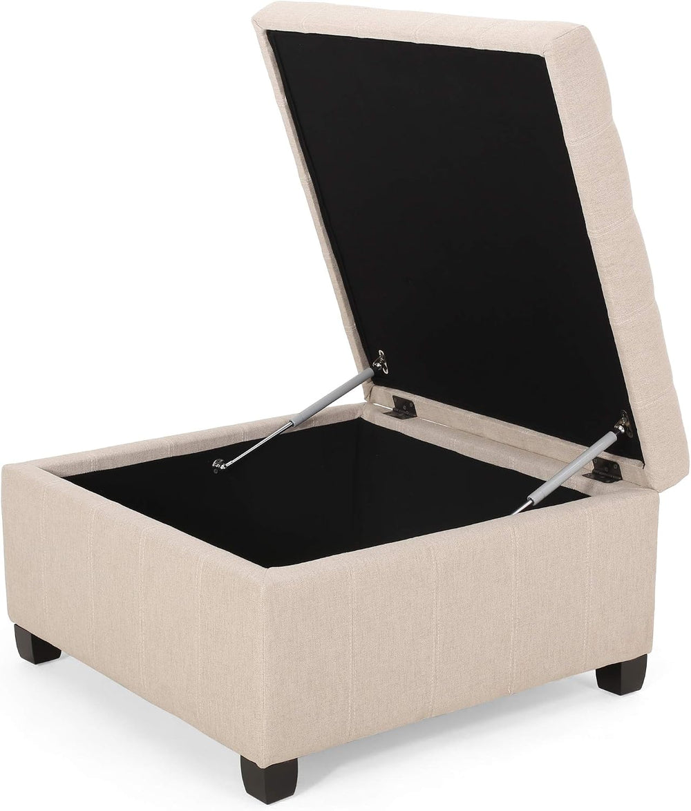 Merax 31" Modern Fabric Square Storage Ottoman, Foot Rest Waffle Stitch ...