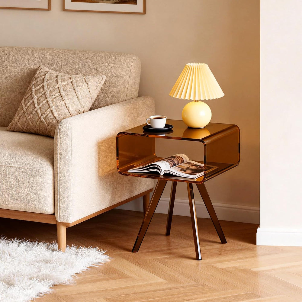 Acrylic Side Table, Acrylic Nightstand Bedside Table for Bedroom (Dark Brown,...