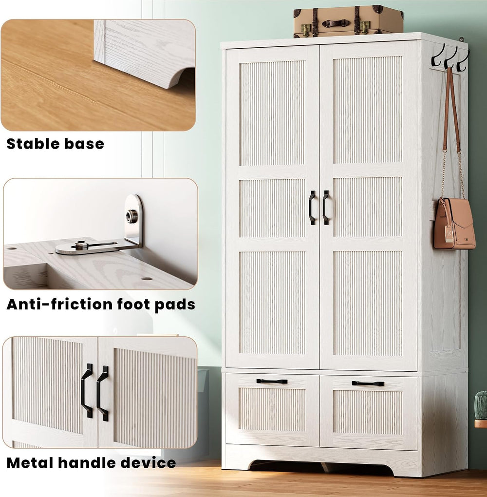 ANCTOR 71" Wooden Armoire Wardrobe Closet with 2 Drawers & Hanging R...