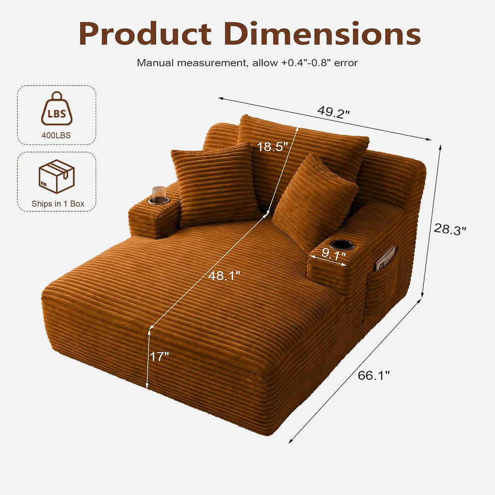 66.1" Oversized Boneless Chaise Lounge Chair Indoor, Corduroy Cloud Read...