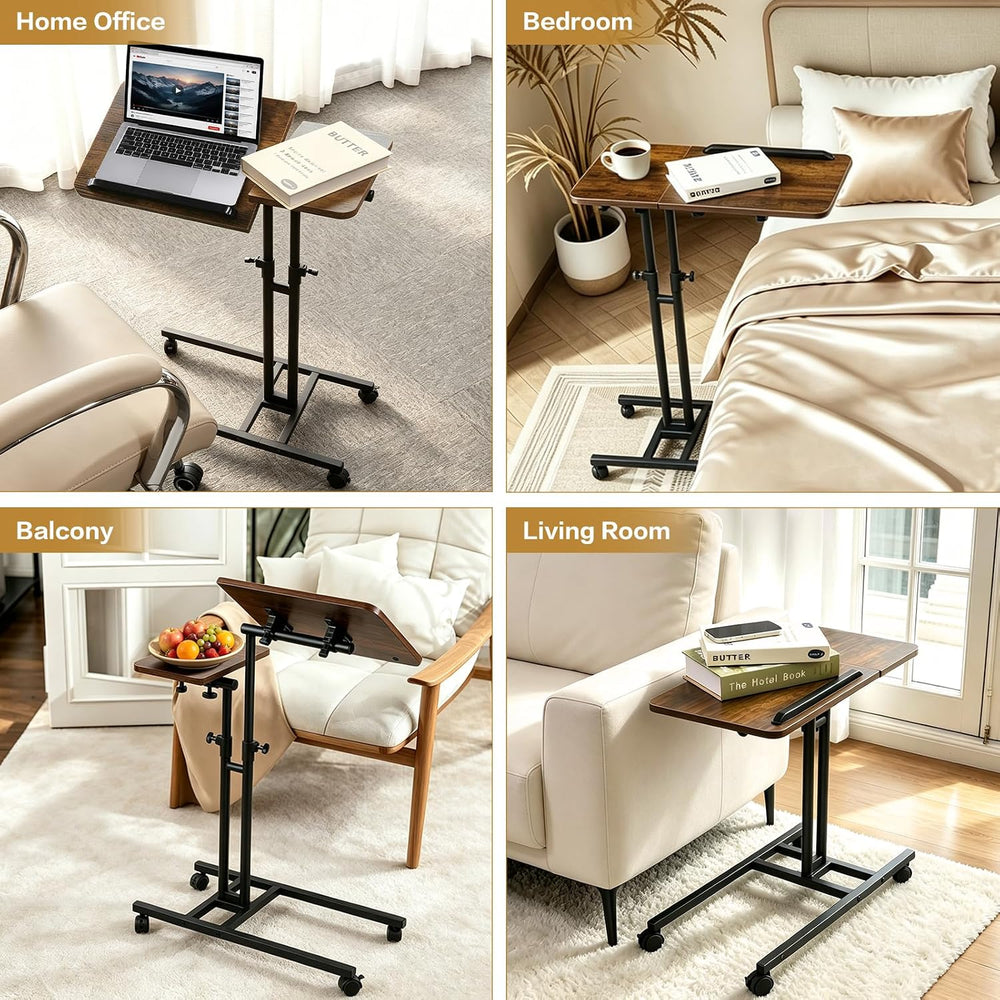 Overbed Side Table with Wheels, Adjustable Height Rolling Desk