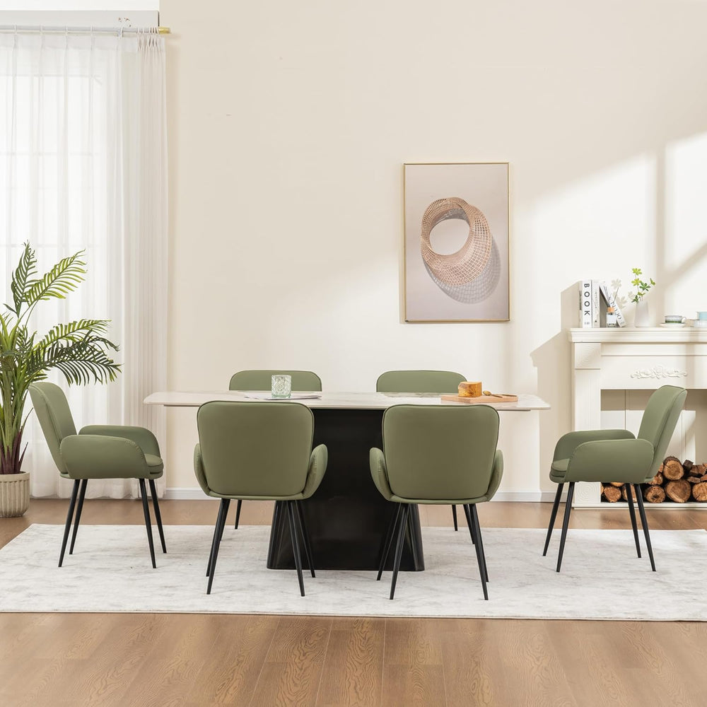 VKNOW Modern Faux Leather Dining Chairs Set of 6 with Armrest, Green | Armed ...