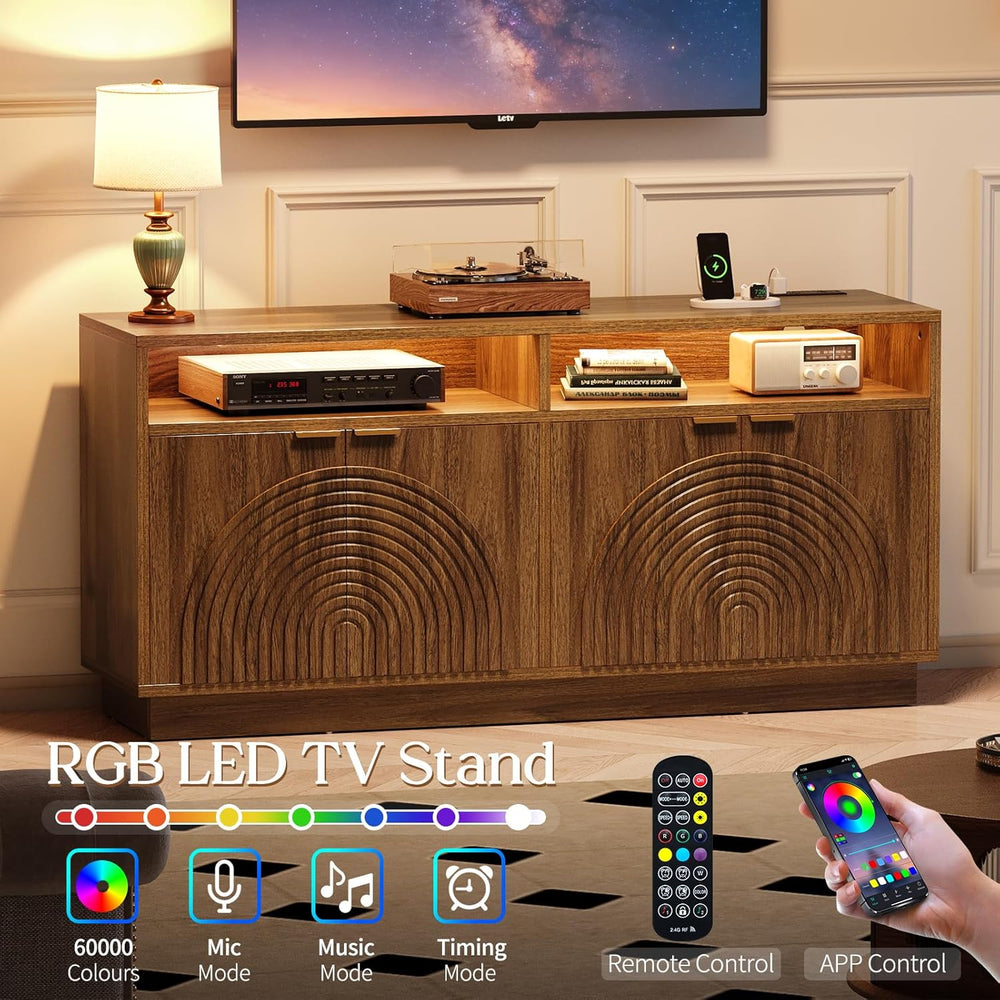 Modern Sideboard Buffet Cabinet with Storage - 58" Fluted Credenza Stror...
