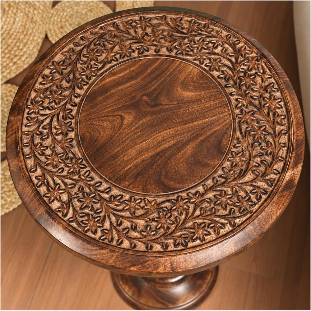 Alpha Living Home Farmhouse End Table, Burnt Brown Flowers