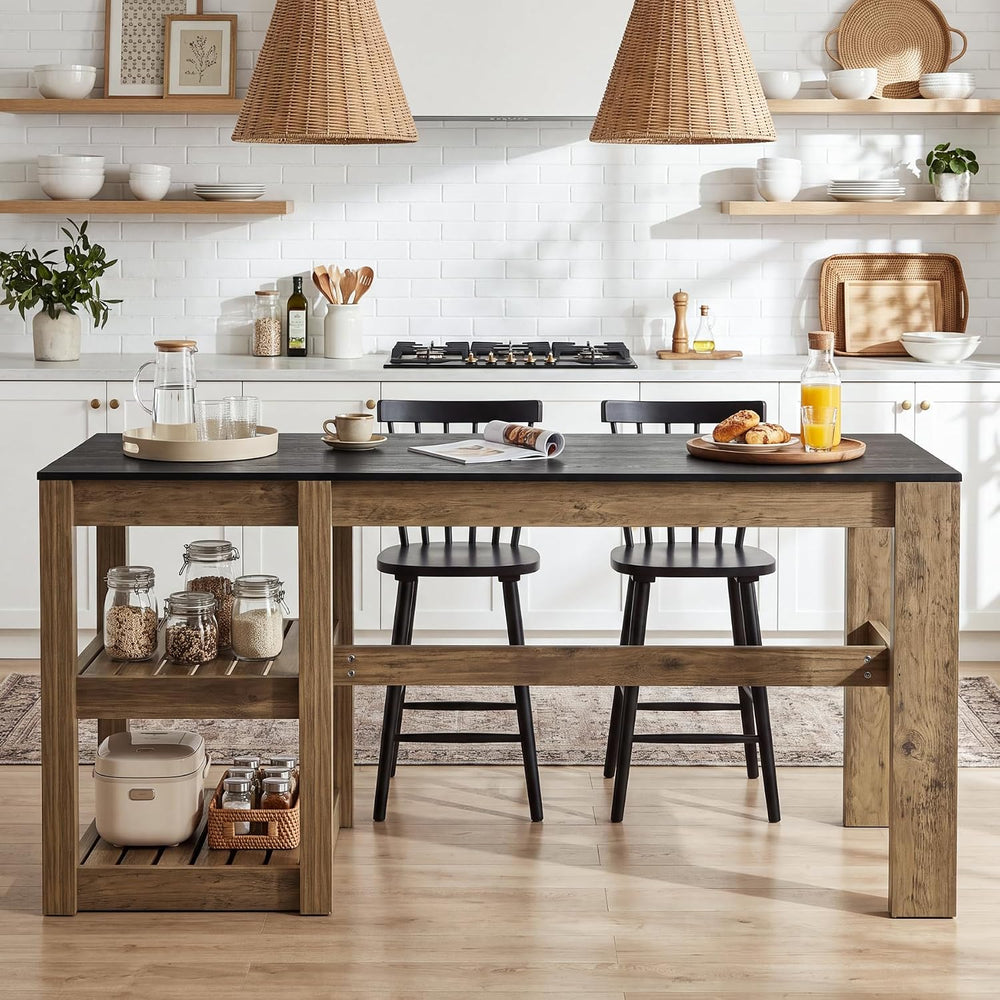 Tribesigns 55" Kitchen Island with Storage Shelves, Rustic Brown and Bla...