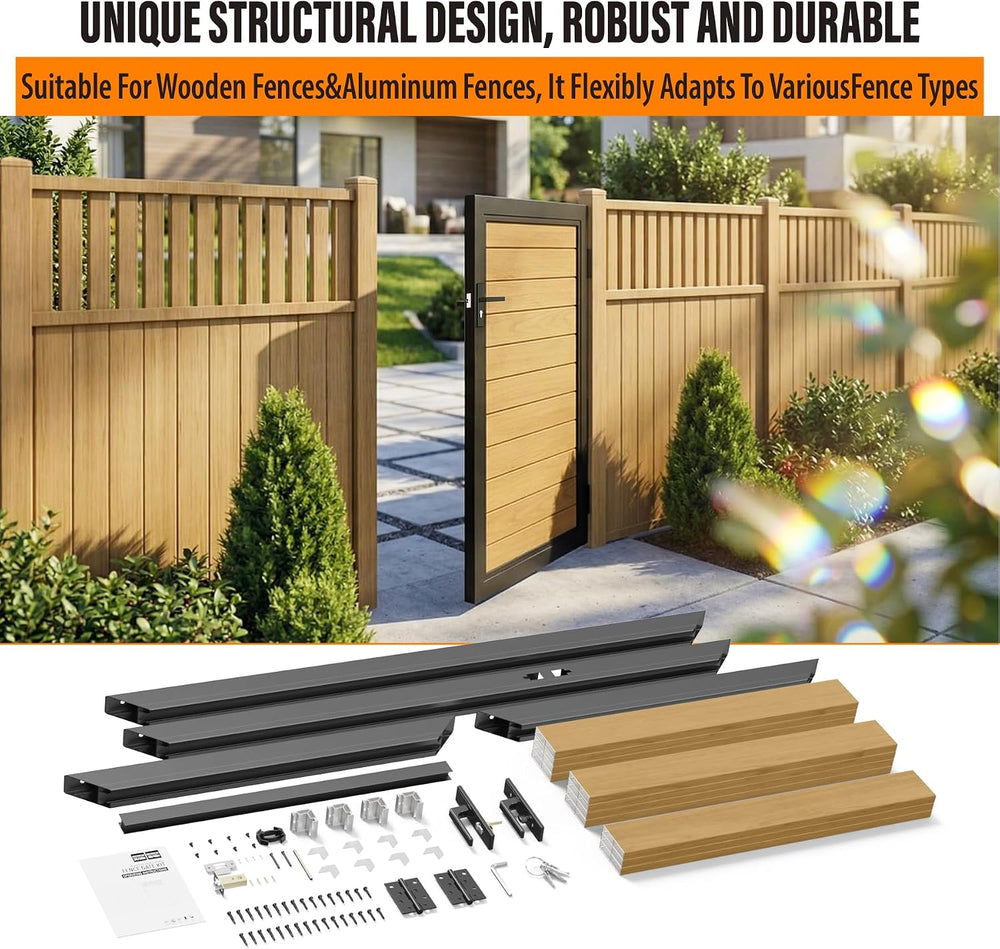 3x4 FT (34.8"x47.8") Aluminum Fence Gate Kit, Heavy-Duty Wood Grain...
