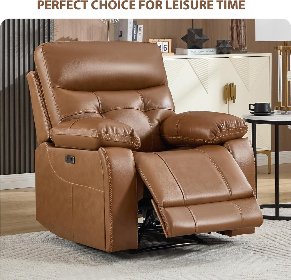 CANMOV Genuine Leather Recliner Chair, Power Single Reclining Sofa with Comfo...