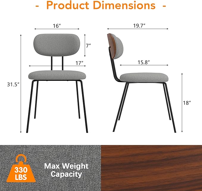 LSSPAID Dining Chairs Set of 2, Linen Fabric Upholstered Dining Room Chairs w...