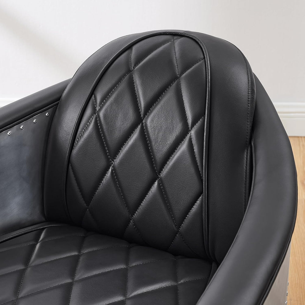Volans Mid Century Modern Genuine Leather Accent Arm Chair with Vintage Alumi...