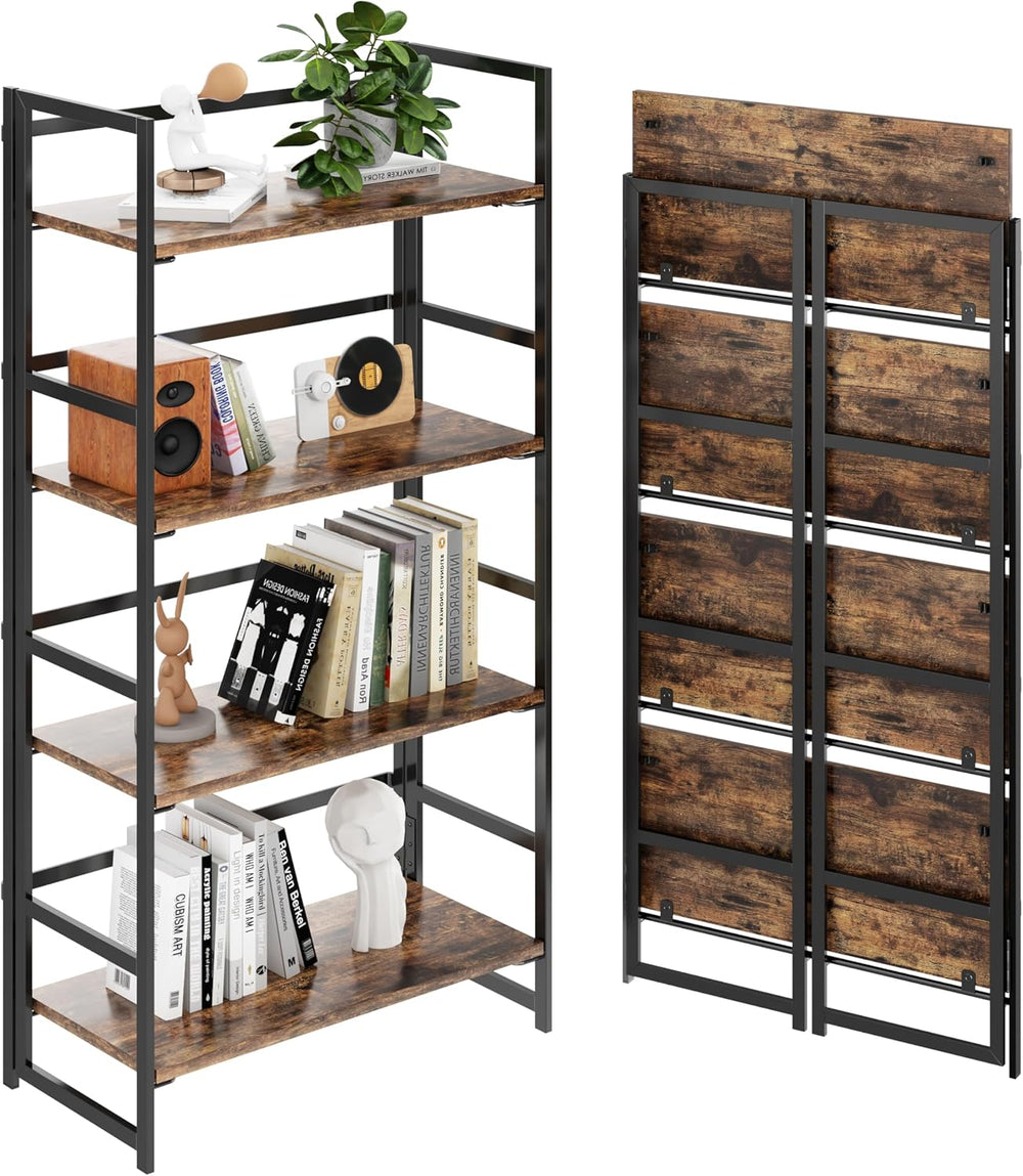 BHG Vintage Multifunctional Folding Bookshelf, No-Assembly Plant Stand Storag...