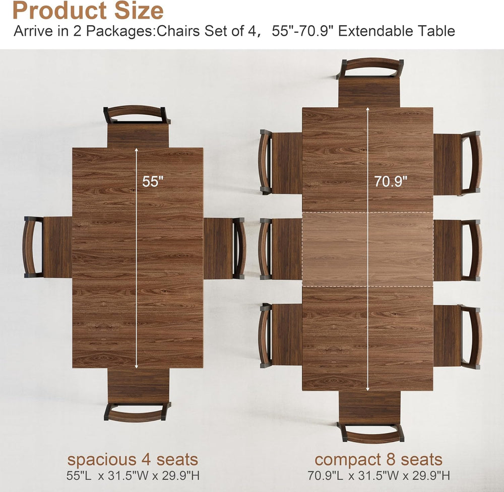 Extendable 5-Piece Dining Table Set for 4, 55"-70" Kitchen Table,4 ...