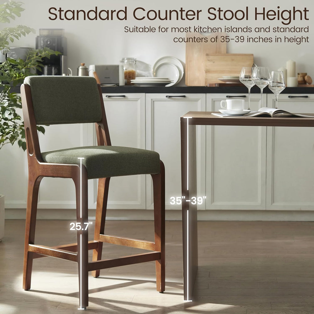 VKNOW 25.7" Counter Height Bar Stools Set of 4 with Rubberwood Legs, Green