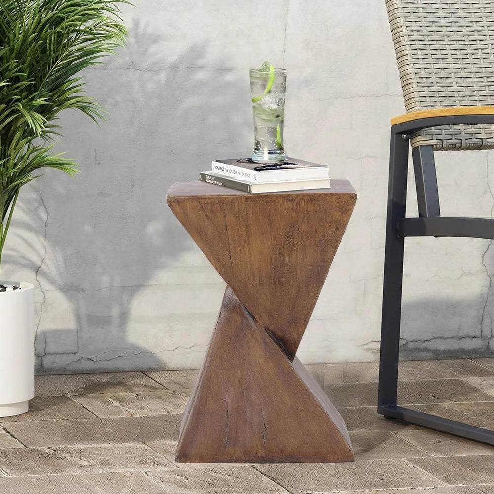 Lightweight Concrete Accent Table,Modern Geometry Side Table for Indoor and O...