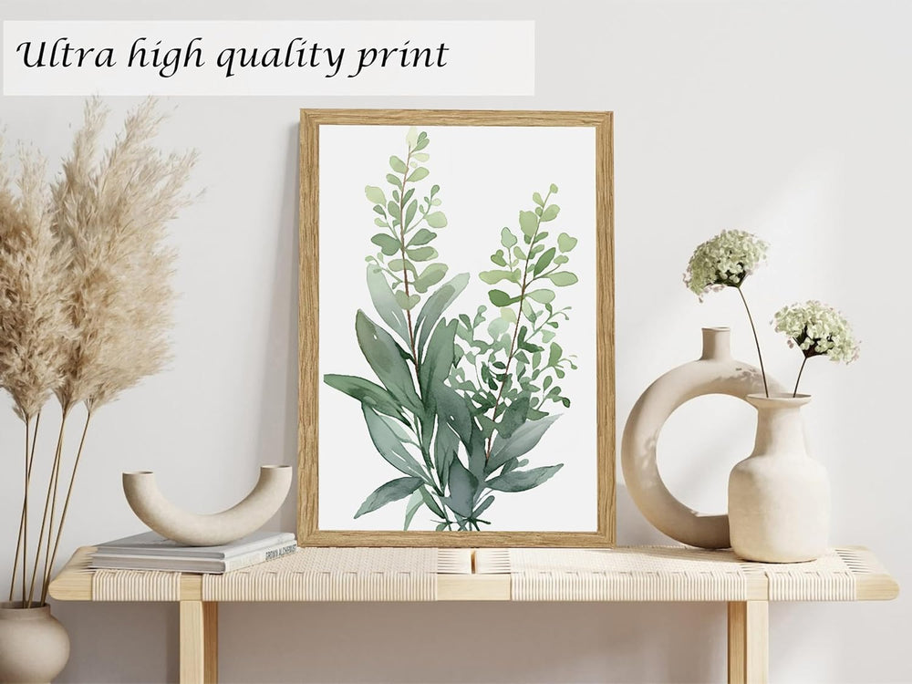 Induslyfe Framed Eucalyptus Sage Green Botanical Plant Wall Art Canvas Decor ...