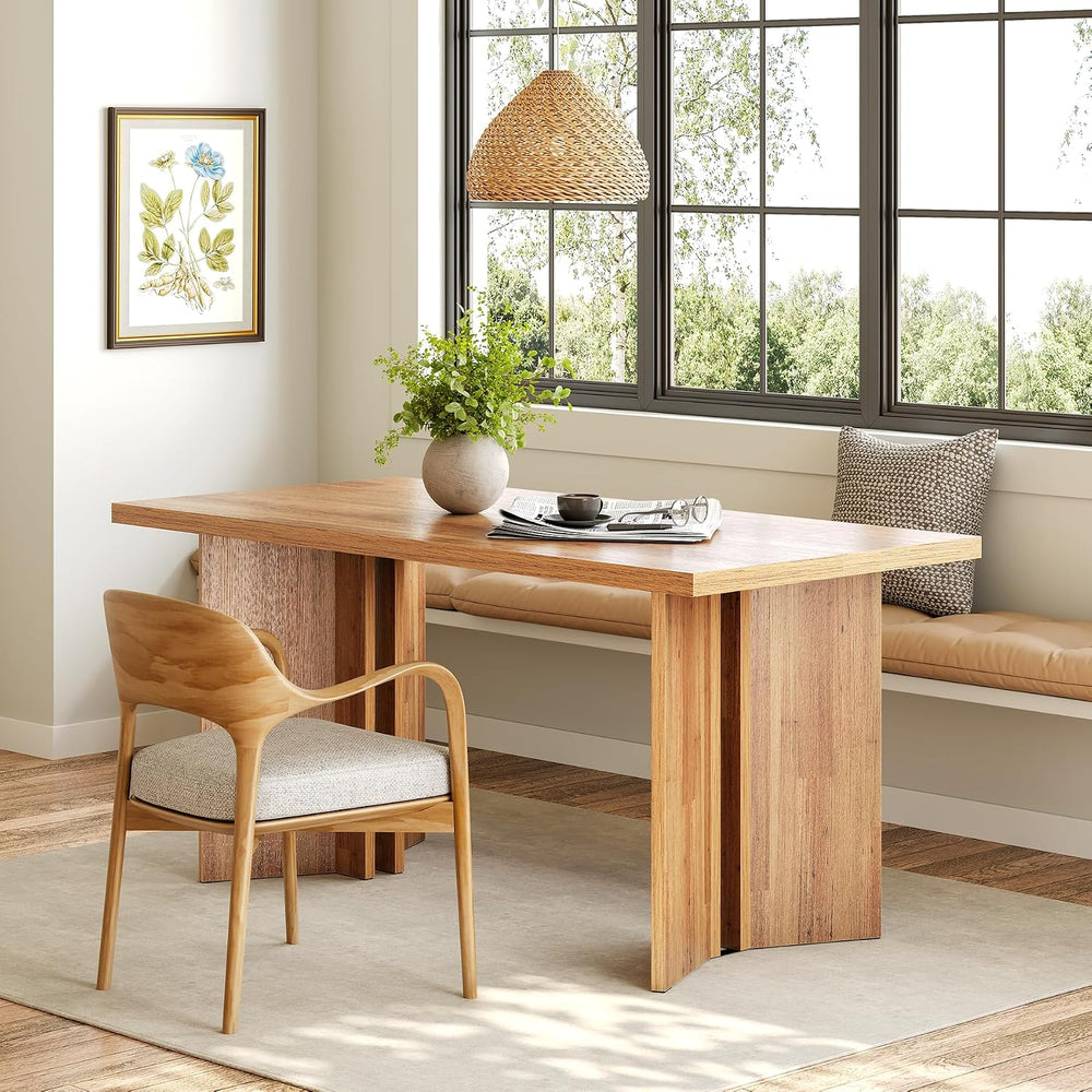 LITTLE TREE Wooden Dining Table Set for 6, 63-Inch Rectangle Kitchen Table, M...