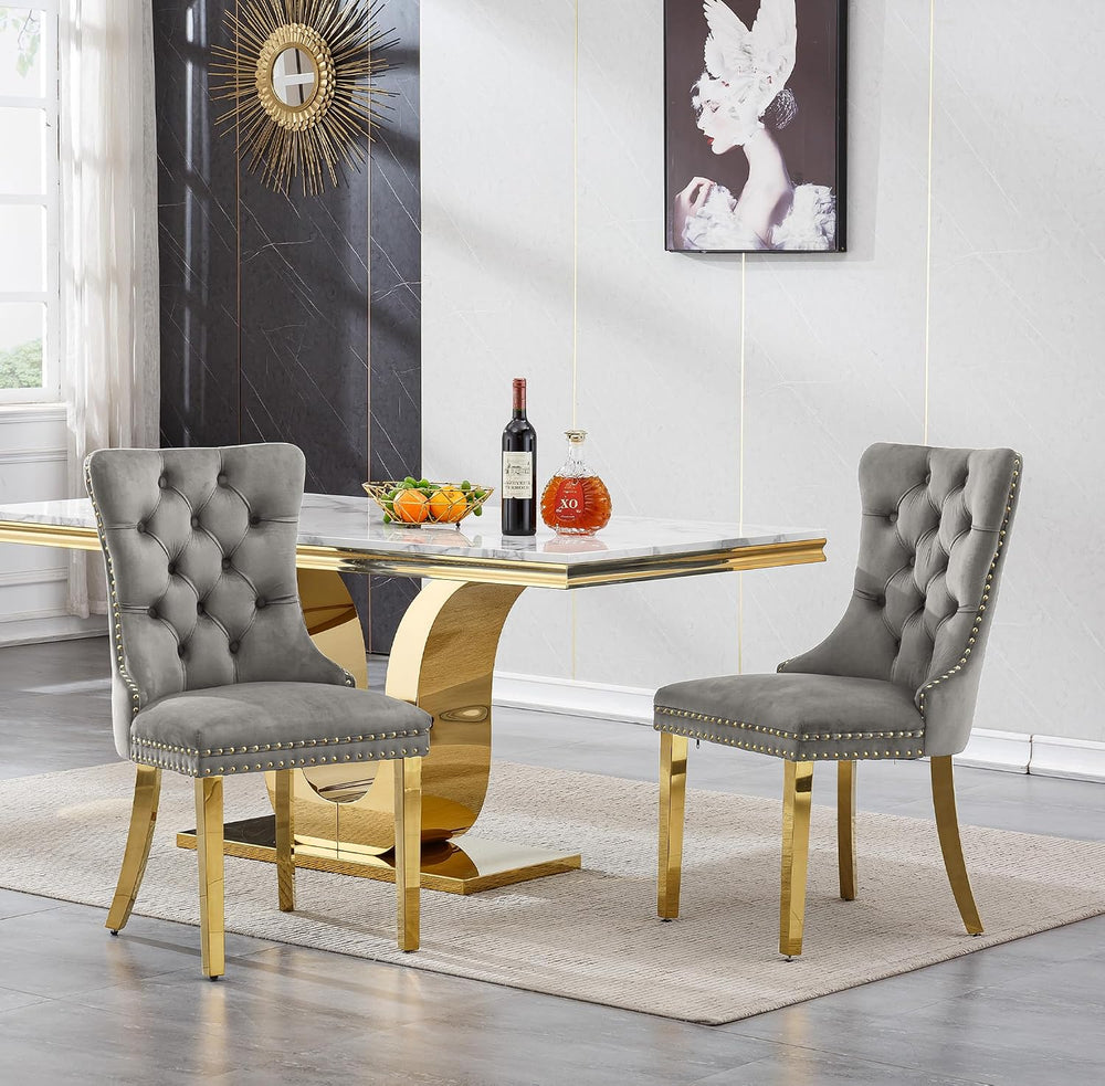 SSLine Modern White Marble Dining Table Set for 4,Luxury 68" Faux Marble...